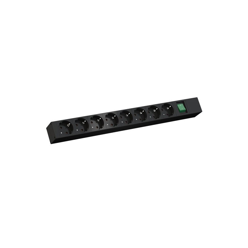H198SE, 19 Steckdosenleiste 1HE D-Serie Basic 8xCEE7/3-Steckdose; 1xSchalter, mit CEE7/3-Winkelstecker; Zuleitung: 2,0m H05VV-F 3G1,5mm²