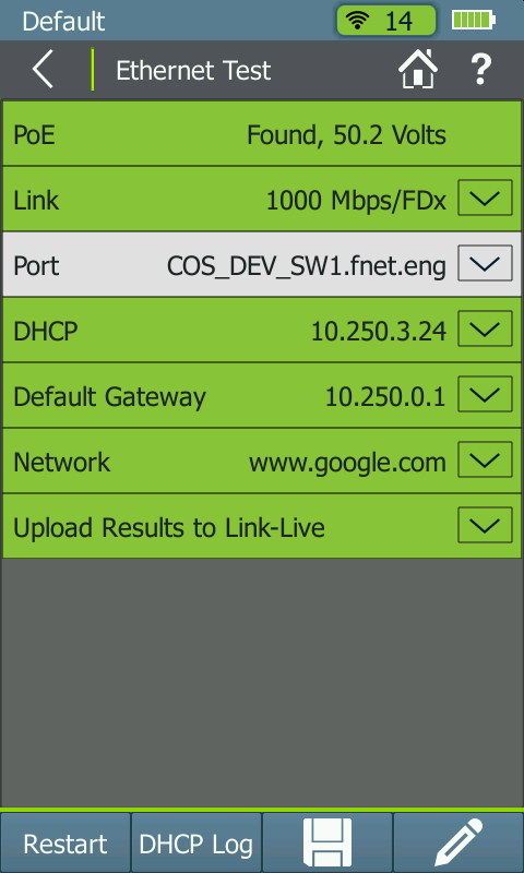 Ethernet Testergebnisse