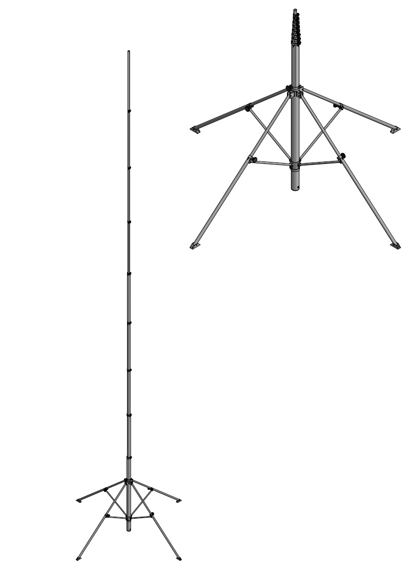 CM-ALUSTA-10m-mit-Mast Aluminium tripod, black anodised pushed out length 10,50 Meter